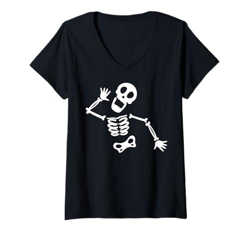 Damen Halloween-Skelett T-Shirt mit V-Ausschnitt von Halloween Clothing & Costumes