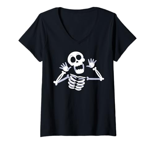 Damen Halloween-Skelett T-Shirt mit V-Ausschnitt von Halloween Clothing & Costumes