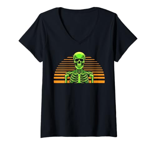 Damen Halloween-Skelett T-Shirt mit V-Ausschnitt von Halloween Clothing & Costumes