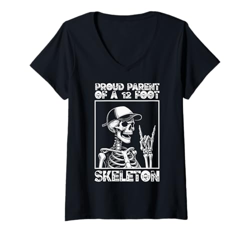 Damen Stolze Eltern eines 3,6 m großen Skeletts, Halloween T-Shirt mit V-Ausschnitt von Halloween Clothing & Costumes