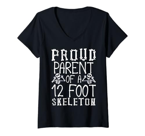 Damen Stolze Eltern eines 3,6 m großen Skeletts, Halloween T-Shirt mit V-Ausschnitt von Halloween Clothing & Costumes