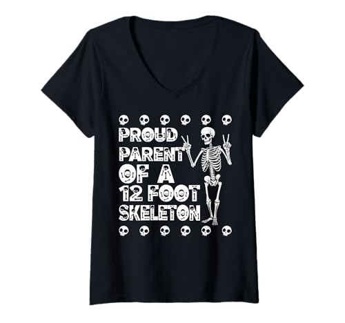 Damen Stolze Eltern eines 3,6 m großen Skeletts, Halloween T-Shirt mit V-Ausschnitt von Halloween Clothing & Costumes