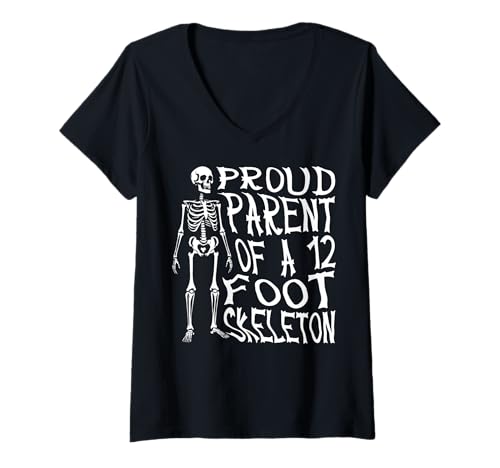 Damen Stolze Eltern eines 3,6 m großen Skeletts, Halloween T-Shirt mit V-Ausschnitt von Halloween Clothing & Costumes