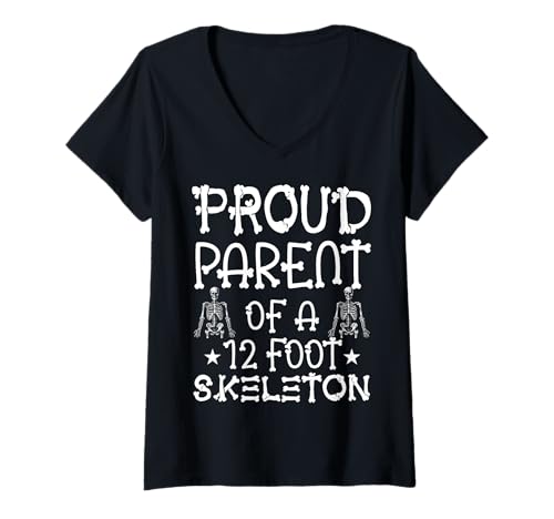 Damen Stolze Eltern eines 3,6 m großen Skeletts, Halloween T-Shirt mit V-Ausschnitt von Halloween Clothing & Costumes
