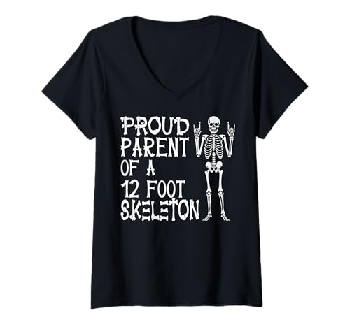 Damen Stolze Eltern eines 3,6 m großen Skeletts, Halloween T-Shirt mit V-Ausschnitt von Halloween Clothing & Costumes