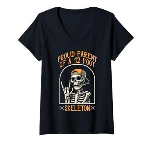 Damen Stolze Eltern eines 3,6 m großen Skeletts, Halloween T-Shirt mit V-Ausschnitt von Halloween Clothing & Costumes