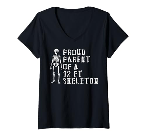 Damen Stolze Eltern eines 3,6 m großen Skeletts, Halloween T-Shirt mit V-Ausschnitt von Halloween Clothing & Costumes