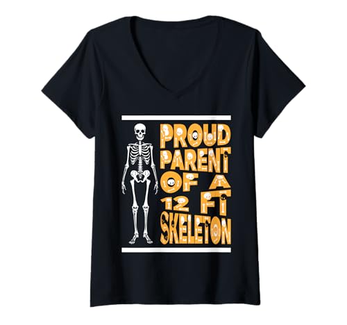 Damen Stolze Eltern eines 3,6 m großen Skeletts, Halloween T-Shirt mit V-Ausschnitt von Halloween Clothing & Costumes