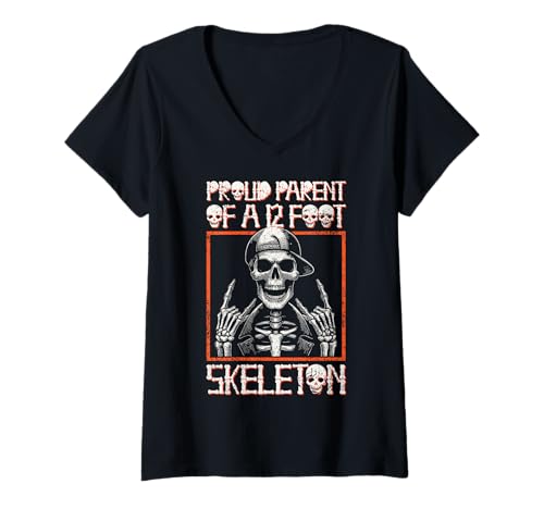 Damen Stolze Eltern eines 3,6 m großen Skeletts, Halloween T-Shirt mit V-Ausschnitt von Halloween Clothing & Costumes