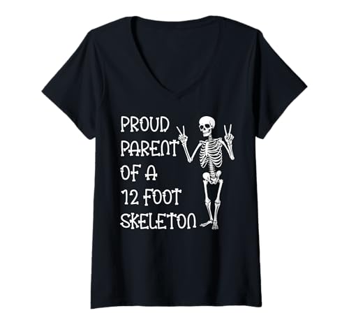 Damen Stolze Eltern eines 3,6 m großen Skeletts, Halloween T-Shirt mit V-Ausschnitt von Halloween Clothing & Costumes