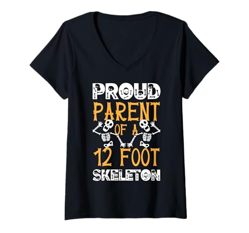 Damen Stolze Eltern eines 3,6 m großen Skeletts, Halloween T-Shirt mit V-Ausschnitt von Halloween Clothing & Costumes