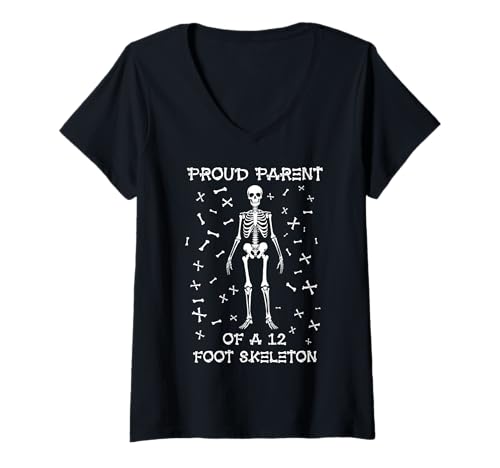 Damen Stolze Eltern eines 3,6 m großen Skeletts, Halloween T-Shirt mit V-Ausschnitt von Halloween Clothing & Costumes
