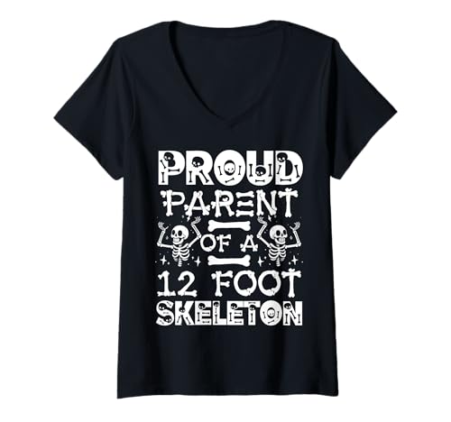 Damen Stolze Eltern eines 3,6 m großen Skeletts, Halloween T-Shirt mit V-Ausschnitt von Halloween Clothing & Costumes