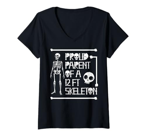 Damen Stolze Eltern eines 3,6 m großen Skeletts, Halloween T-Shirt mit V-Ausschnitt von Halloween Clothing & Costumes