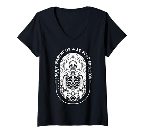 Damen Stolze Eltern eines 3,6 m großen Skeletts, Halloween T-Shirt mit V-Ausschnitt von Halloween Clothing & Costumes