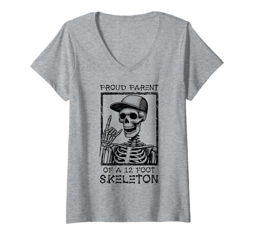 Damen Stolze Eltern eines 3,6 m großen Skeletts, Halloween T-Shirt mit V-Ausschnitt von Halloween Clothing & Costumes