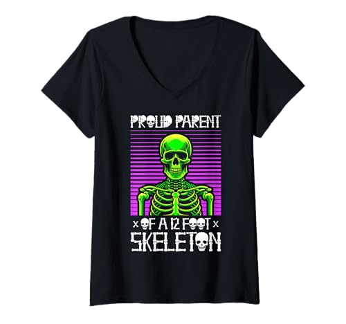 Damen Stolze Eltern eines 3,6 m großen Skeletts, Halloween T-Shirt mit V-Ausschnitt von Halloween Clothing & Costumes