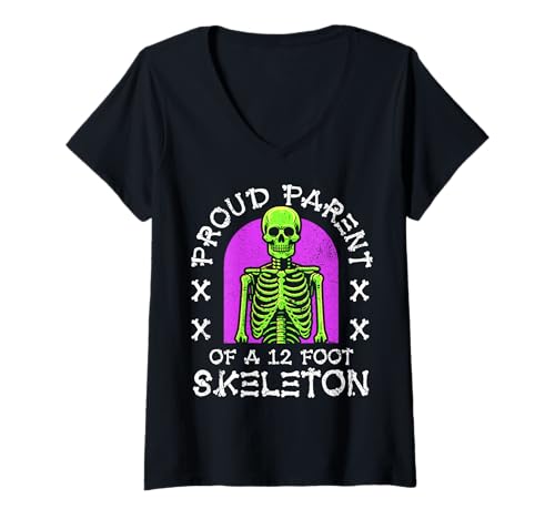 Damen Stolze Eltern eines 3,6 m großen Skeletts, Halloween T-Shirt mit V-Ausschnitt von Halloween Clothing & Costumes