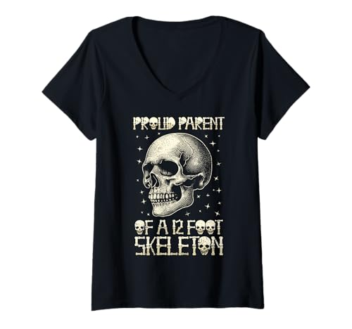 Damen Stolze Eltern eines 3,6 m großen Skeletts, Halloween T-Shirt mit V-Ausschnitt von Halloween Clothing & Costumes