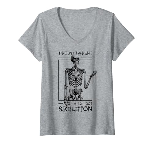 Damen Stolze Eltern eines 3,6 m großen Skeletts, Halloween T-Shirt mit V-Ausschnitt von Halloween Clothing & Costumes