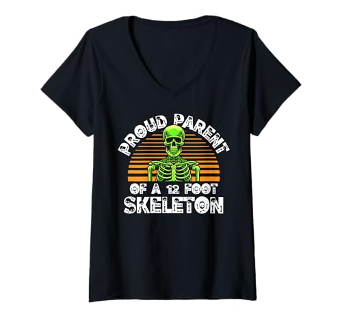 Damen Stolze Eltern eines 3,6 m großen Skeletts, Halloween T-Shirt mit V-Ausschnitt von Halloween Clothing & Costumes