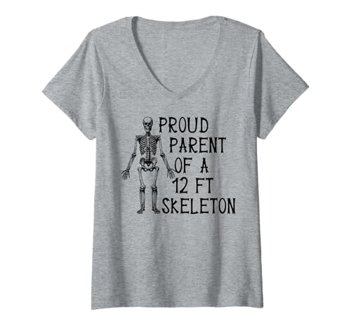 Damen Stolze Eltern eines 3,6 m großen Skeletts, Halloween T-Shirt mit V-Ausschnitt von Halloween Clothing & Costumes