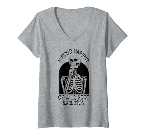 Damen Stolze Eltern eines 3,6 m großen Skeletts, Halloween T-Shirt mit V-Ausschnitt von Halloween Clothing & Costumes