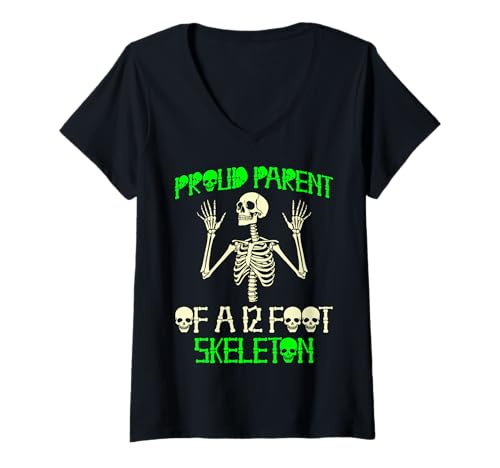 Damen Stolze Eltern eines 3,6 m großen Skeletts, Halloween T-Shirt mit V-Ausschnitt von Halloween Clothing & Costumes