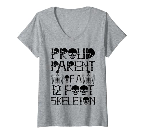 Damen Stolze Eltern eines 3,6 m großen Skeletts, Halloween T-Shirt mit V-Ausschnitt von Halloween Clothing & Costumes