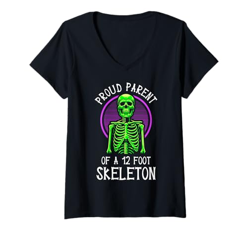 Damen Stolze Eltern eines 3,6 m großen Skeletts, Halloween T-Shirt mit V-Ausschnitt von Halloween Clothing & Costumes