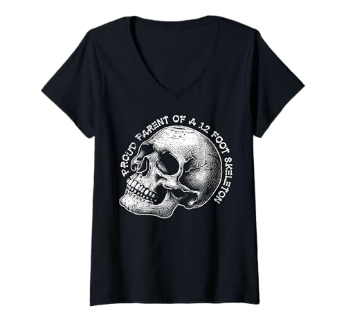 Damen Stolze Eltern eines 3,6 m großen Skeletts, Halloween T-Shirt mit V-Ausschnitt von Halloween Clothing & Costumes