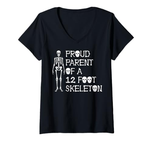 Damen Stolze Eltern eines 3,6 m großen Skeletts, Halloween T-Shirt mit V-Ausschnitt von Halloween Clothing & Costumes