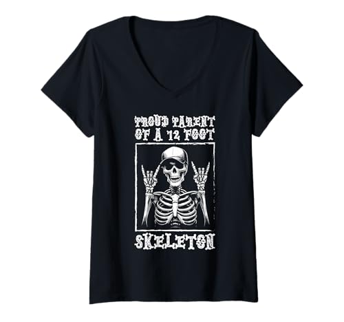 Damen Stolze Eltern eines 3,6 m großen Skeletts, Halloween T-Shirt mit V-Ausschnitt von Halloween Clothing & Costumes