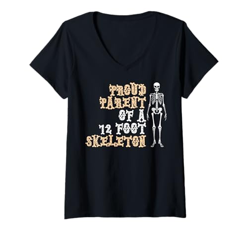 Damen Stolze Eltern eines 3,6 m großen Skeletts, Halloween T-Shirt mit V-Ausschnitt von Halloween Clothing & Costumes