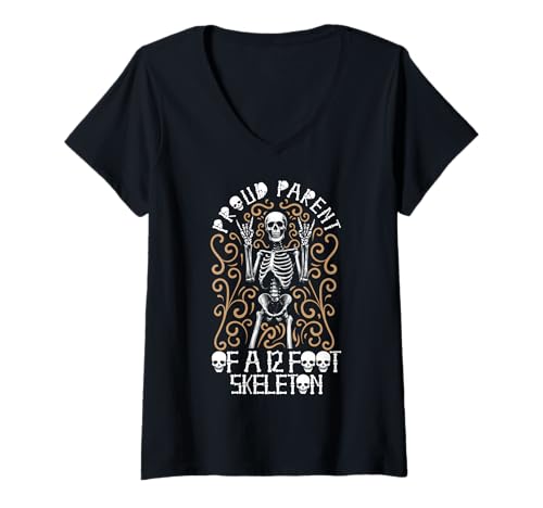 Damen Stolze Eltern eines 3,6 m großen Skeletts, Halloween T-Shirt mit V-Ausschnitt von Halloween Clothing & Costumes