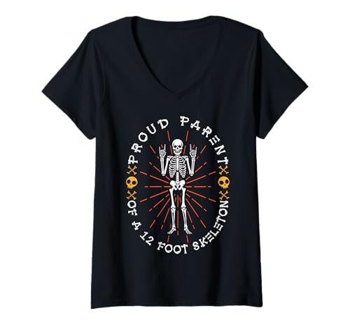 Damen Stolze Eltern eines 3,6 m großen Skeletts, Halloween T-Shirt mit V-Ausschnitt von Halloween Clothing & Costumes