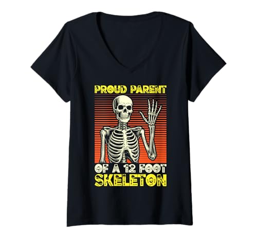 Damen Stolze Eltern eines 3,6 m großen Skeletts, Halloween T-Shirt mit V-Ausschnitt von Halloween Clothing & Costumes