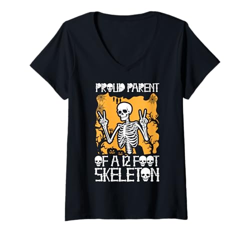 Damen Stolze Eltern eines 3,6 m großen Skeletts, Halloween T-Shirt mit V-Ausschnitt von Halloween Clothing & Costumes