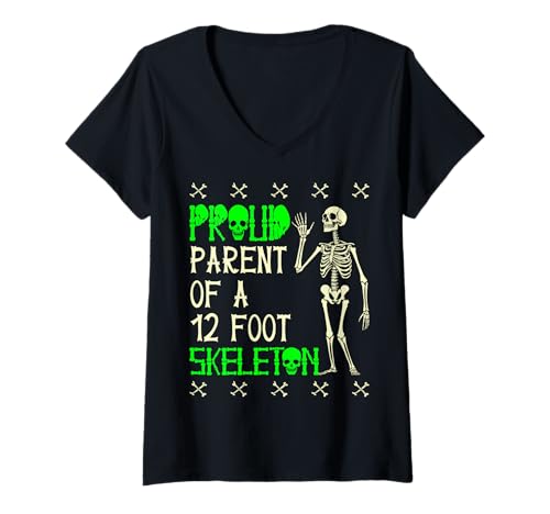 Damen Stolze Eltern eines 3,6 m großen Skeletts, Halloween T-Shirt mit V-Ausschnitt von Halloween Clothing & Costumes