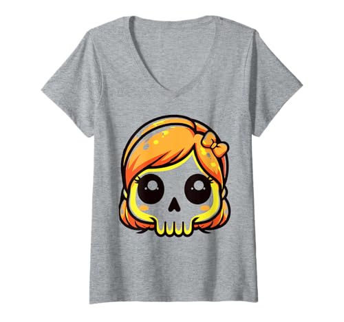 Damen Weiblicher Totenkopf - Halloween T-Shirt mit V-Ausschnitt von Halloween Clothing & Costumes