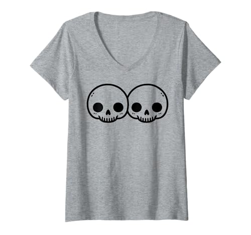 Damen Weiblicher Totenkopf - Halloween T-Shirt mit V-Ausschnitt von Halloween Clothing & Costumes
