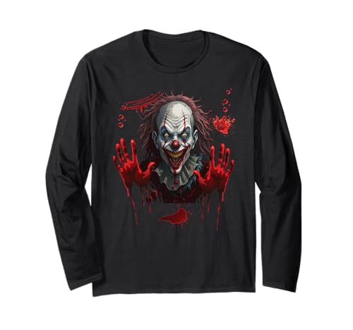 Blutige Hände Halloween Blutspritzer Clown Kostüm Herren Langarmshirt von Halloween Clown Kostüm Damen Blut Verkleidung