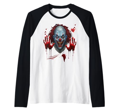 Blutige Hände Halloween Blutspritzer Clown Kostüm Herren Raglan von Halloween Clown Kostüm Damen Blut Verkleidung