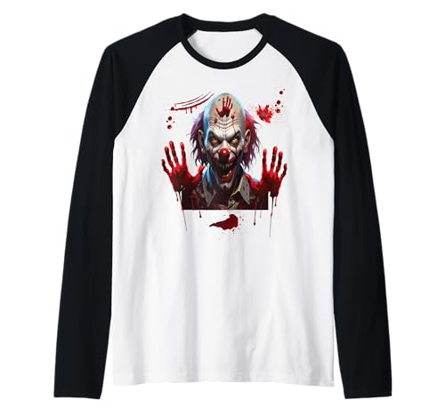 Blutige Hände Halloween Blutspritzer Clown Kostüm Herren Raglan von Halloween Clown Kostüm Damen Blut Verkleidung