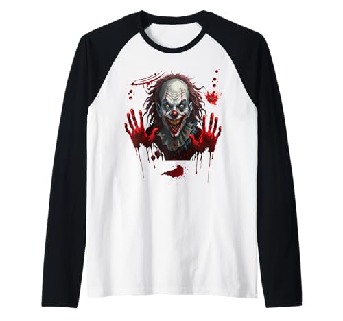 Blutige Hände Halloween Blutspritzer Clown Kostüm Herren Raglan von Halloween Clown Kostüm Damen Blut Verkleidung