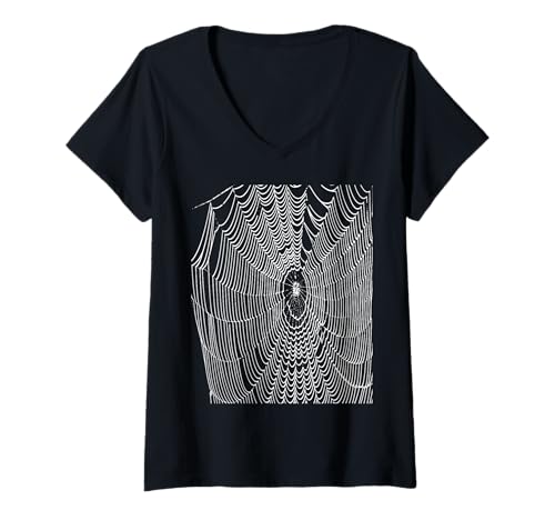 Damen Künstlerische Halloween-Spinnennetz-Doodle in Weiß T-Shirt mit V-Ausschnitt Damen Künstlerische Halloween-Spinnennetz-Doodle in Weiß T-Shirt mit V-Ausschnitt von Halloween Cobweb Tees and Gifts by taiche