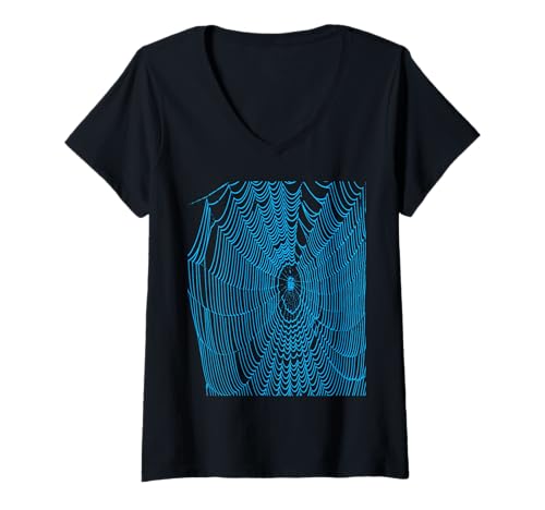 Damen Künstlerische Halloween-Spinnennetz-Kritzelei in Blaugrün T-Shirt mit V-Ausschnitt Damen Künstlerische Halloween-Spinnennetz-Kritzelei in Blaugrün T-Shirt mit V-Ausschnitt von Halloween Cobweb Tees and Gifts by taiche