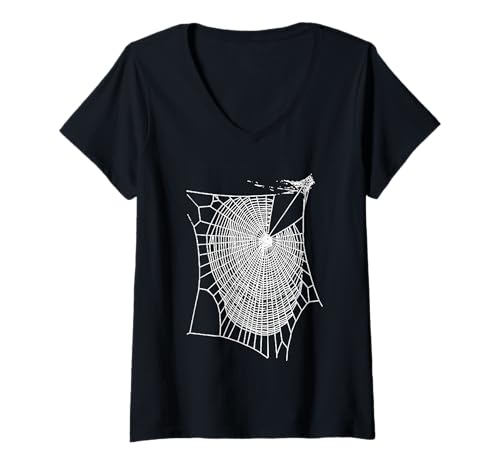 Damen Lustiges, handgezeichnetes gruseliges Halloween-Spinnennetz, Weiß T-Shirt mit V-Ausschnitt Damen Lustiges, handgezeichnetes gruseliges Halloween-Spinnennetz, Weiß T-Shirt mit V-Ausschnitt von Halloween Cobweb Tees and Gifts by taiche