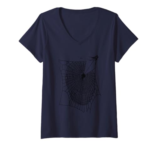Damen Lustiges, handgezeichnetes gruseliges Halloween-Spinnennetz, schwarz T-Shirt mit V-Ausschnitt Damen Lustiges, handgezeichnetes gruseliges Halloween-Spinnennetz, schwarz T-Shirt mit V-Ausschnitt von Halloween Cobweb Tees and Gifts by taiche