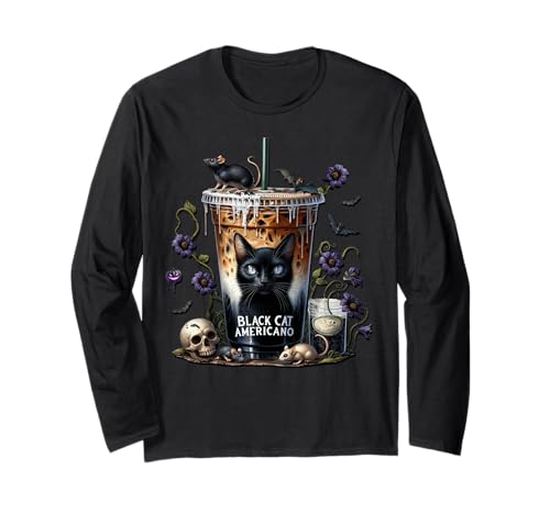 Creepy Coffee Cup Graphic for Women Men Black Cat Halloween Langarmshirt Creepy Coffee Cup Graphic for Women Men Black Cat Halloween Langarmshirt von Halloween Coffee Cups Gifts For Coffee Lovers
